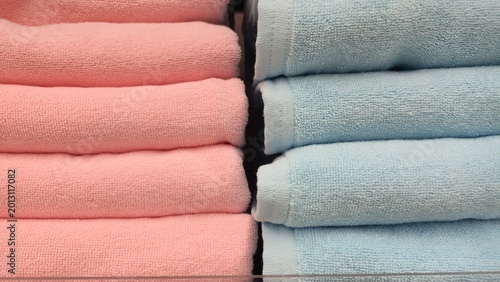 Canvas Print Soft blue and pink stacked towels