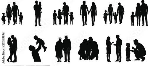 Photos Silhouette illustration of families and couples showing parenting, generational