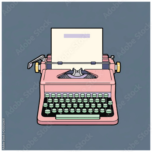 Vintage Pink Typewriter Closeup Front View.