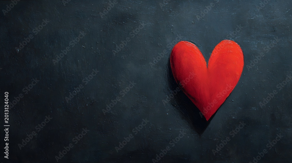 Fototapeta premium Red heart shape on a dark slate background a vibrant painted love symbol