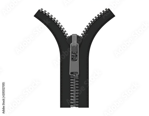 Partially open zipper, metal teeth, fabric edges