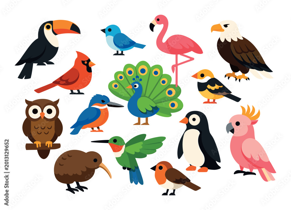 Fototapeta premium Birds of different species and colors presenting an eye-catching grouping of nature's diverse feathered wildlife creatures