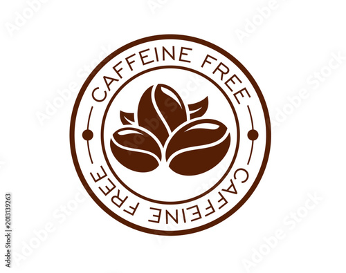 фотографія Caffeine free icon, sign badge featuring bold brown coffee beans with leaf