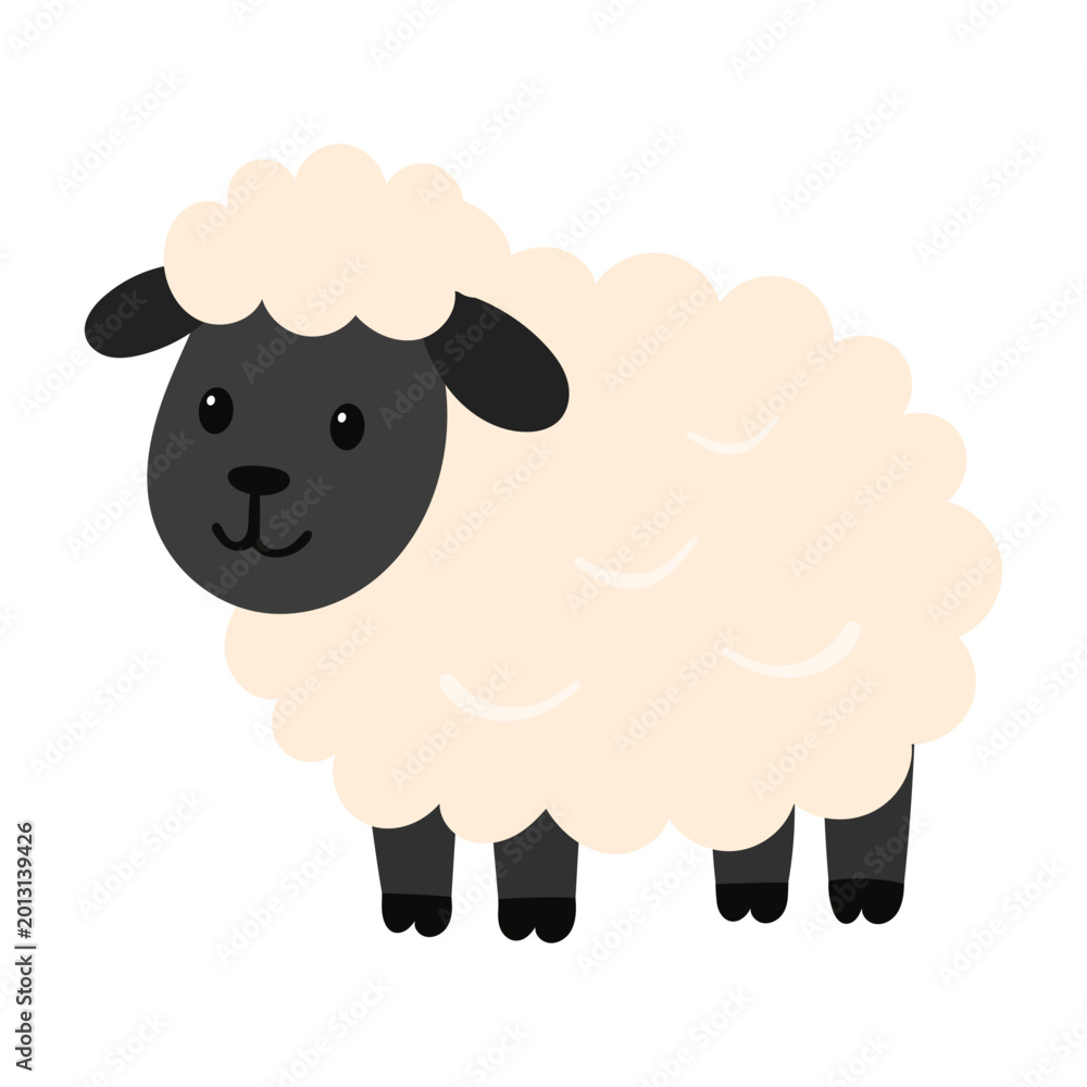 Obraz premium Cute farm sheep fluffy domestic animal playful countryside character portrait