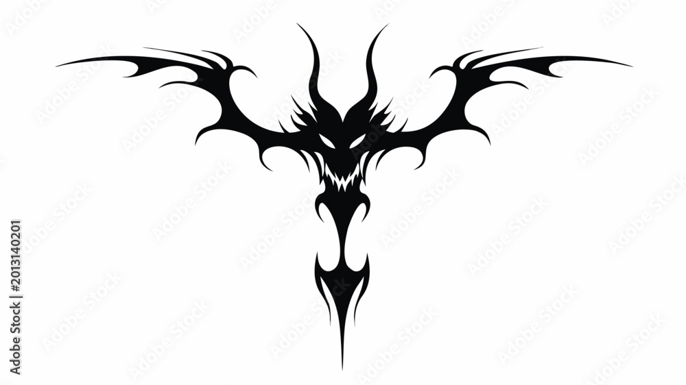 Obraz premium Black dragon silhouette on white background fierce mythical creature design