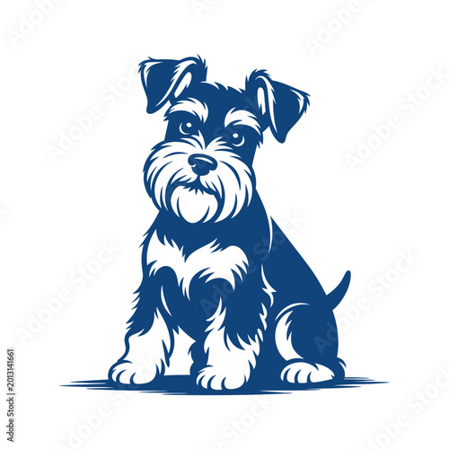 Obraz na plátně Schnauzer dog illustration stylized blue and white graphic