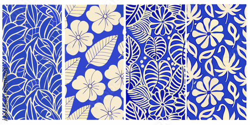 Tableau sur toile Floral pattern quartet four distinct blue and white tropical designs