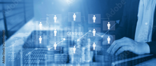 Census Digital data virtual with Network. official count or survey of population, census concept, international markets, currency exchange, financial trends, economic analysis, not ai