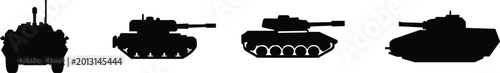 Photos Military armored vehicle tank silhouette set collection and group in black flat