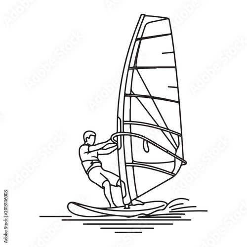 Tableau sur toile Windsurfer line art vector illustration