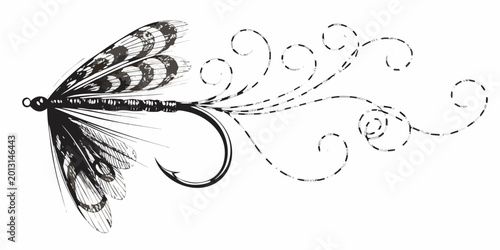 Tableau sur toile Fly fishing lure illustration artistic black and white sketch