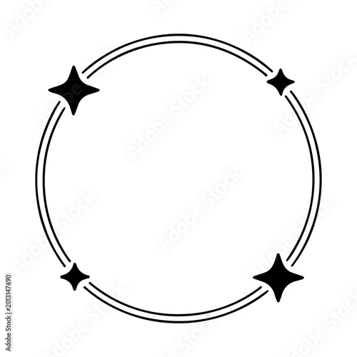 Circular design featuring sparkling stars and a decorative border in a minimalistic style