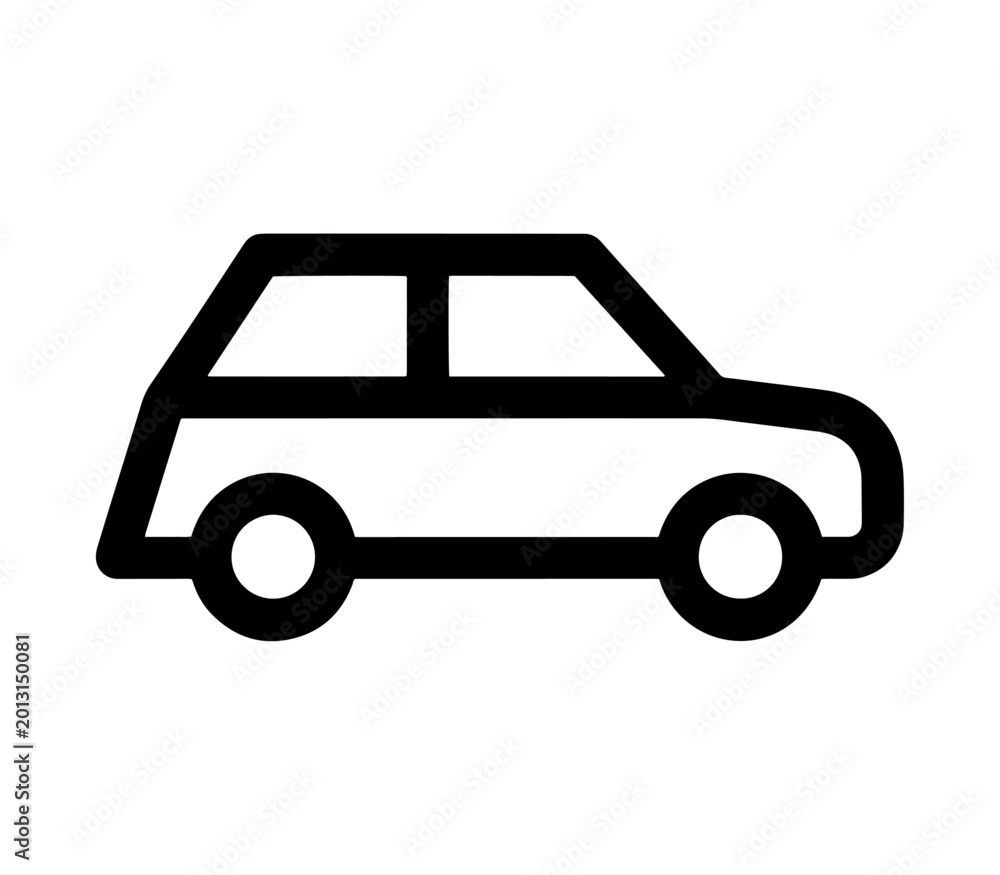 Fototapeta premium Outline style minimalist car icon in black on a white background, side view design element