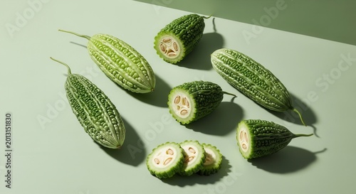 Vibrant Bitter Melon Fresh Produce Arrangement Minimalist Style