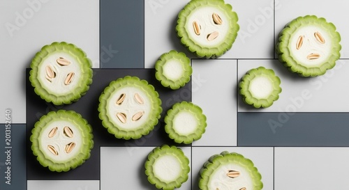 Vibrant Bitter Melon Slices Showcase Exotic Tropical Produce