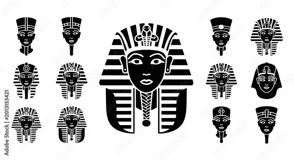 Naklejka premium Egyptian Pharaoh Icons Collection - Ancient Royalty and History