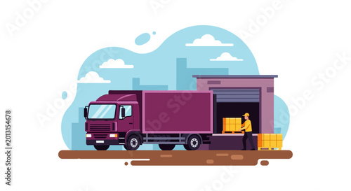 Man Unloading Boxes from Delivery Truck.