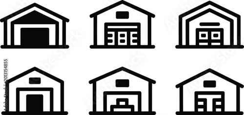 Photos Warehouse hub bay shed car garage art web icon set