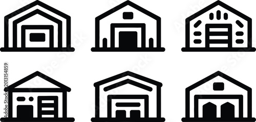 Photos Vector line art icon set flat hub shed garage unit