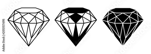Diamond icon set outline and solid glyph styles, white background, vector Illustration