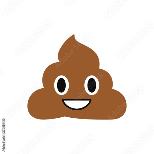 Fotografie Pile of poo emoji cartoon style with smiling face on white background