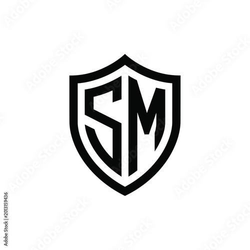 Free Download Shield emblem featuring the letters sm in bold black lines on a white background - GFXLoad