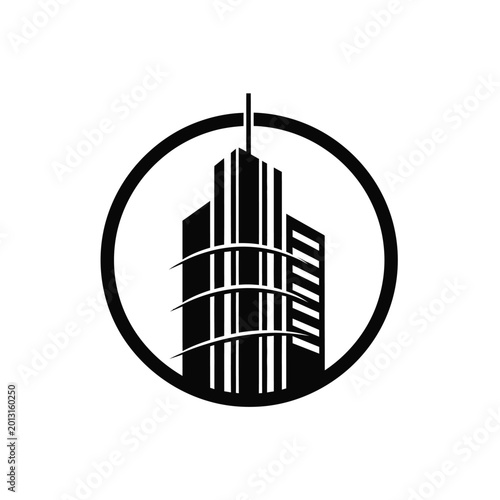 Obraz na płótnie Black silhouette of skyscraper buildings enclosed within a circular frame