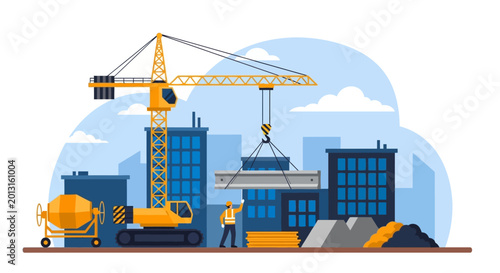 Yellow Construction Crane and Equipment.