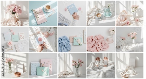 Soft Pink Bouquet in Gentle Light with Cozy Knitwear and Tea