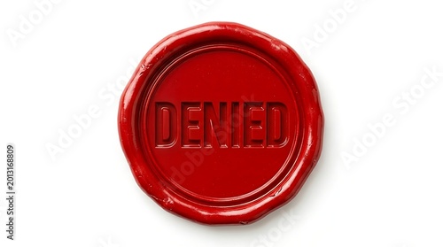 Red wax seal stamp with denied approval text isolated image