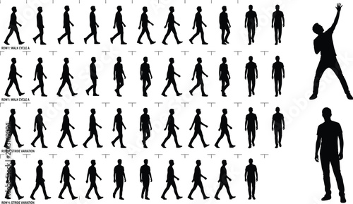 Photos Black male silhouette character animation sheet featuring walk cycles stride var