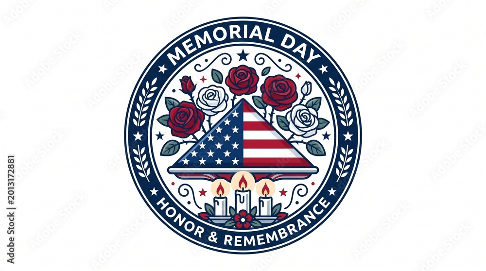 Obraz premium Memorial day tribute with patriotic elements and floral accents