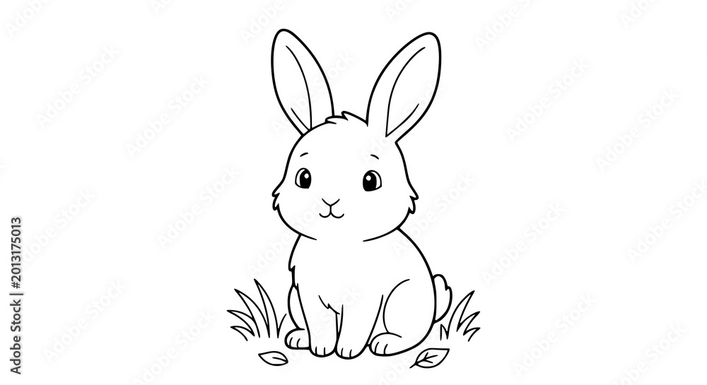 Fototapeta premium Cute rabbit coloring page colored vector illustration with bunny character for kids activity design