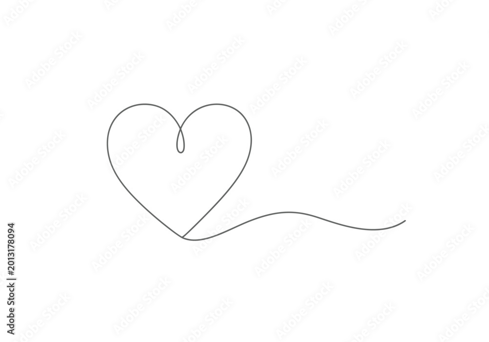 Fototapeta premium Continuous one line drawing of a romantic heart shape with line art