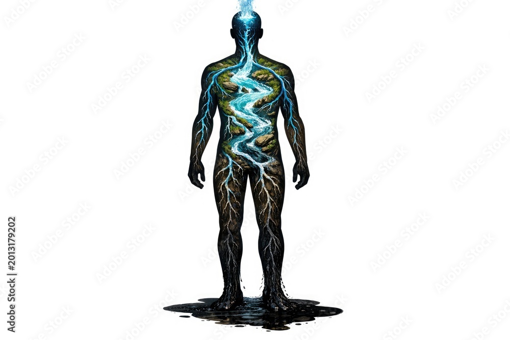 Fototapeta premium A person with a colorful body paint design resembling a lightning bolt