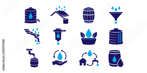 Cuadro en lienzo Rainwater Harvesting Solid Icons Set collection