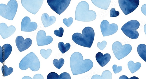 Blue watercolor hearts pattern