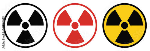 Radiation warning trefoil symbols, nuclear hazard radioactive danger and industrial safety signs clean vector illustration icons.