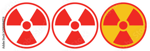 Quadro su tela Radiation warning trefoil symbols, nuclear hazard radioactive risk and industrial safety warning vector icons isolated illustration