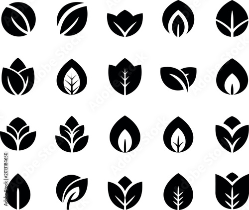 Abstract leaf and flower icon collection for natural branding with template