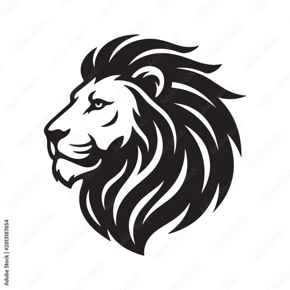 Fototapeta premium Lion Head Silhouette Side View Isolated Vector Logo Illustration 