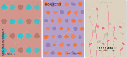 Modern graphic design mood board interface displaying geometric event posters and typography inspiration