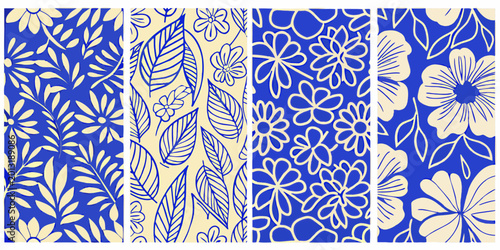 Tableau sur toile Floral pattern quartet four distinct blue and cream vector designs