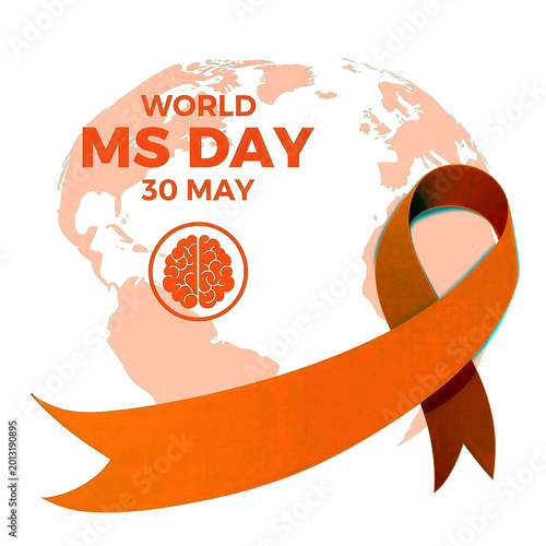 World ms day awareness ribbon with globe and brain icon illustration for may thirtieth event design