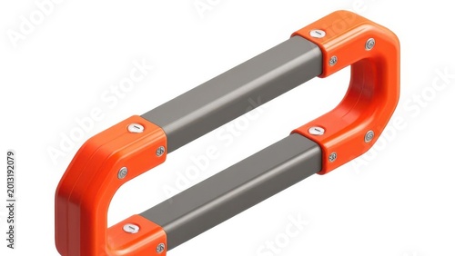 Orange and grey adjustable pipe clamp with metal bar