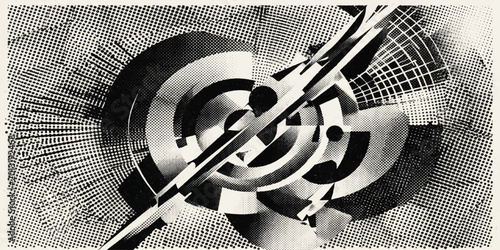 Tableau sur toile An abstract metal pattern of an isolated old mechanical clock and press merges w