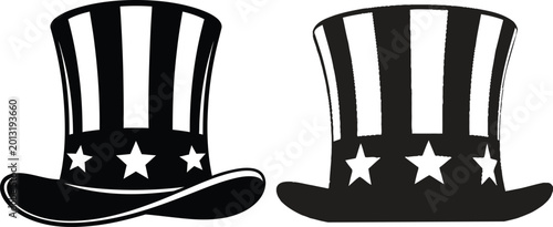 Εκτύπωση καμβά Two uncle sam hats with stars and stripes black and white vector illustration