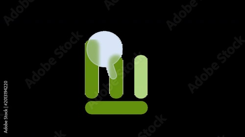 Green business bar chart icon with magnifying glass for data analysis and financial research concept