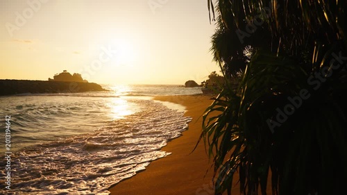 Exotic shoreline scenery in Ahangama during a colorful sunset