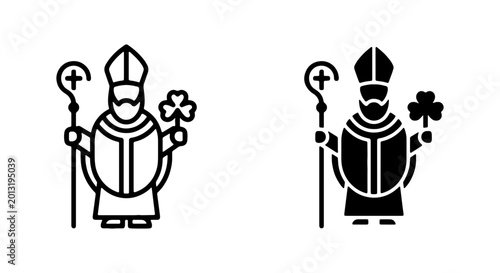 Fotografie Saint Patrick Icon Set, Irish Cleric Symbol, Shamrock Clover, Religious Figure V
